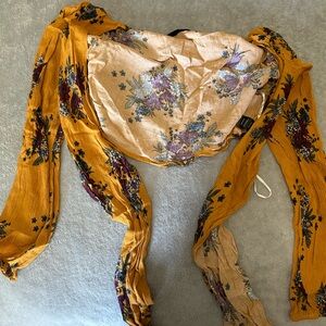 Floral Mustard Yellow Wrap Top